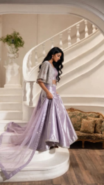 Elegant Lavender Silk Flare Dress - Image 3