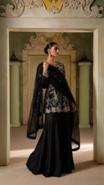 Black Embroidered Formal Ensemble - Image 2