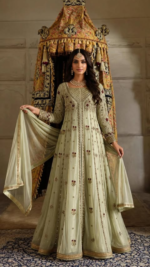 Ivory Embroidered Flared Gown