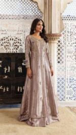 Mauve Embroidered Long Formal Dress - Image 3